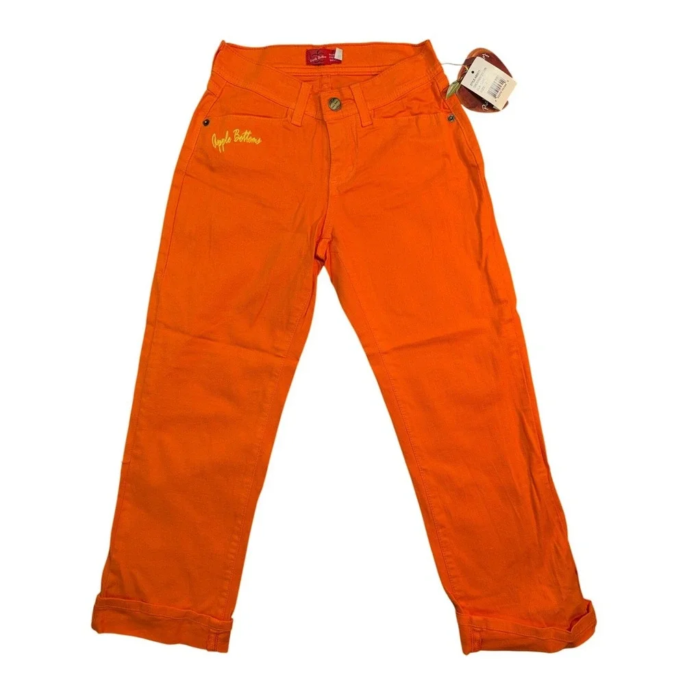 VTG Y2K Apple Bottoms Orange Capri Jeans Women's Size 2 Embroidered Logo NWOT - Picture 4 of 11